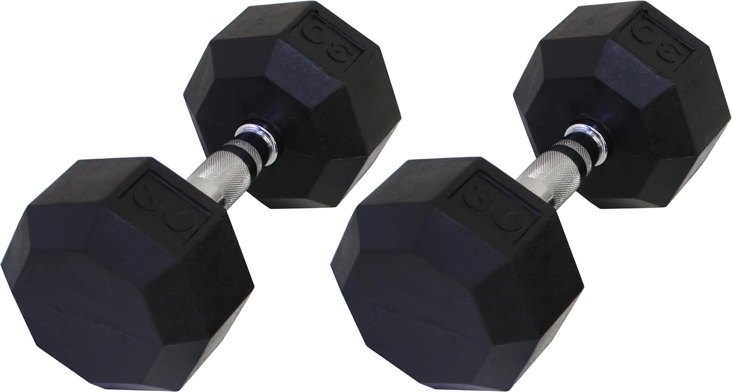 Ader 2-100LB Octagon Deluxe Professional Rubber Dumbbell, Pair