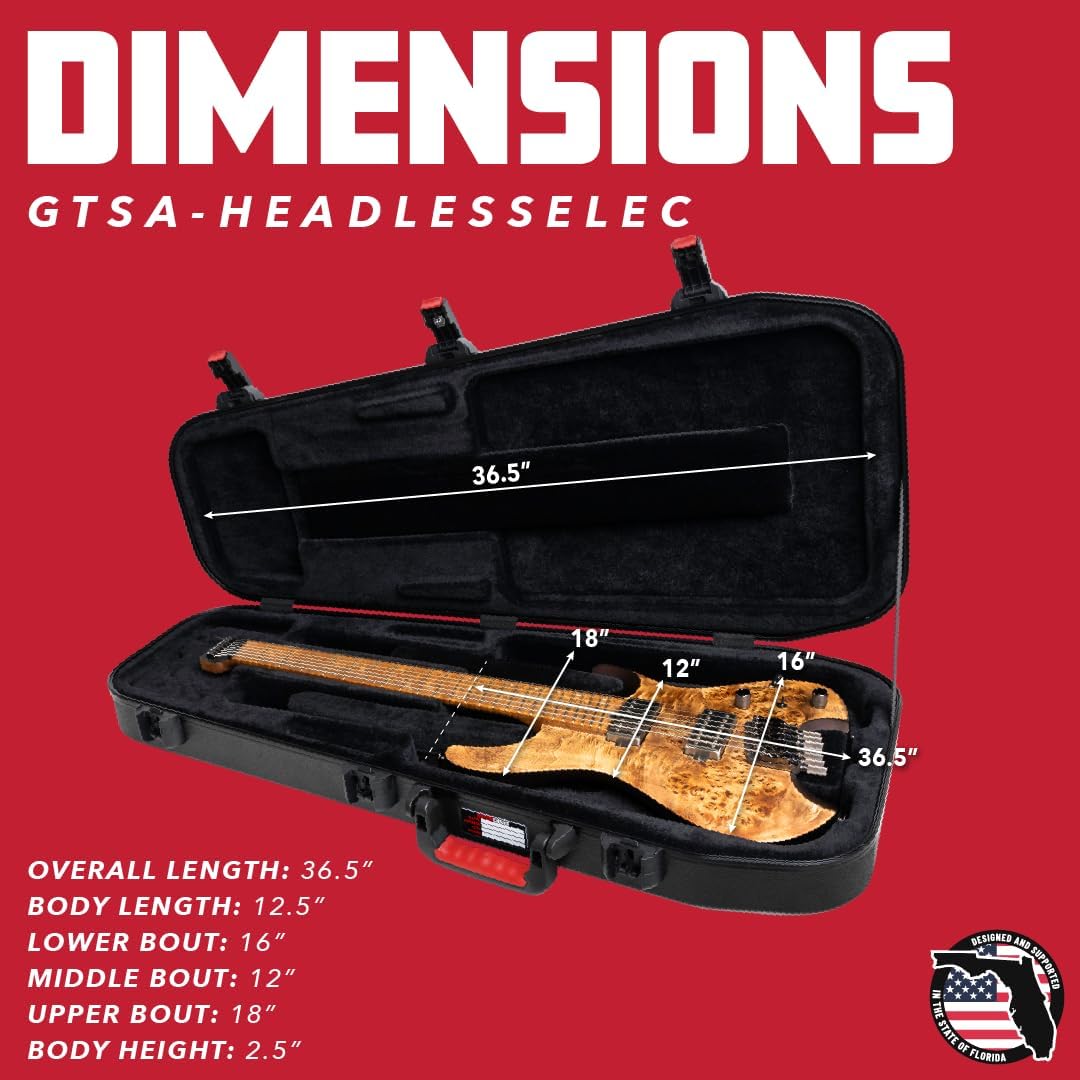 Gator Cases Molded Flight Case For Headless Electric Guitars With TSA Approved Locking Latch; (GTSA-HEADLESSELEC)
