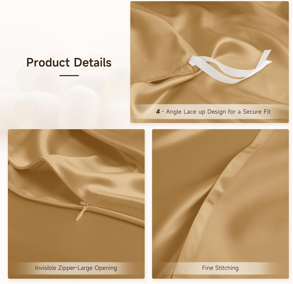 THXSILK 100% Pure Mulberry Silk Duvet Cover Set 3 Piece, 6A+ Grade Luxury Soft Bedding Silk Sheets for Hair and Skin, 1 Pcs Quilt/Comforter Cover with 2 Zippered Pillowcases (Metallic Gold, Full)