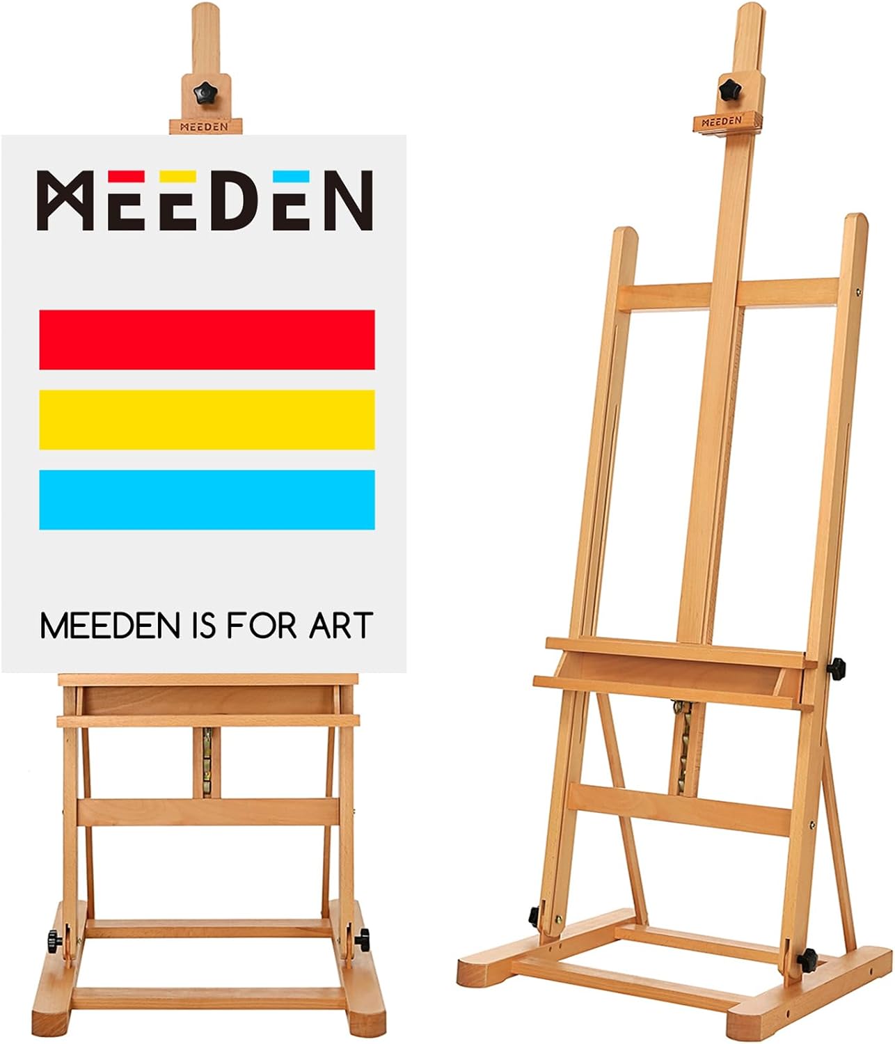 MEEDEN Studio H-Frame Easel with Storage Tray, Solid Beech Wood Artist Painting Easel, Best Wooden Floor Easel, Holds Canvas Art up to 48'