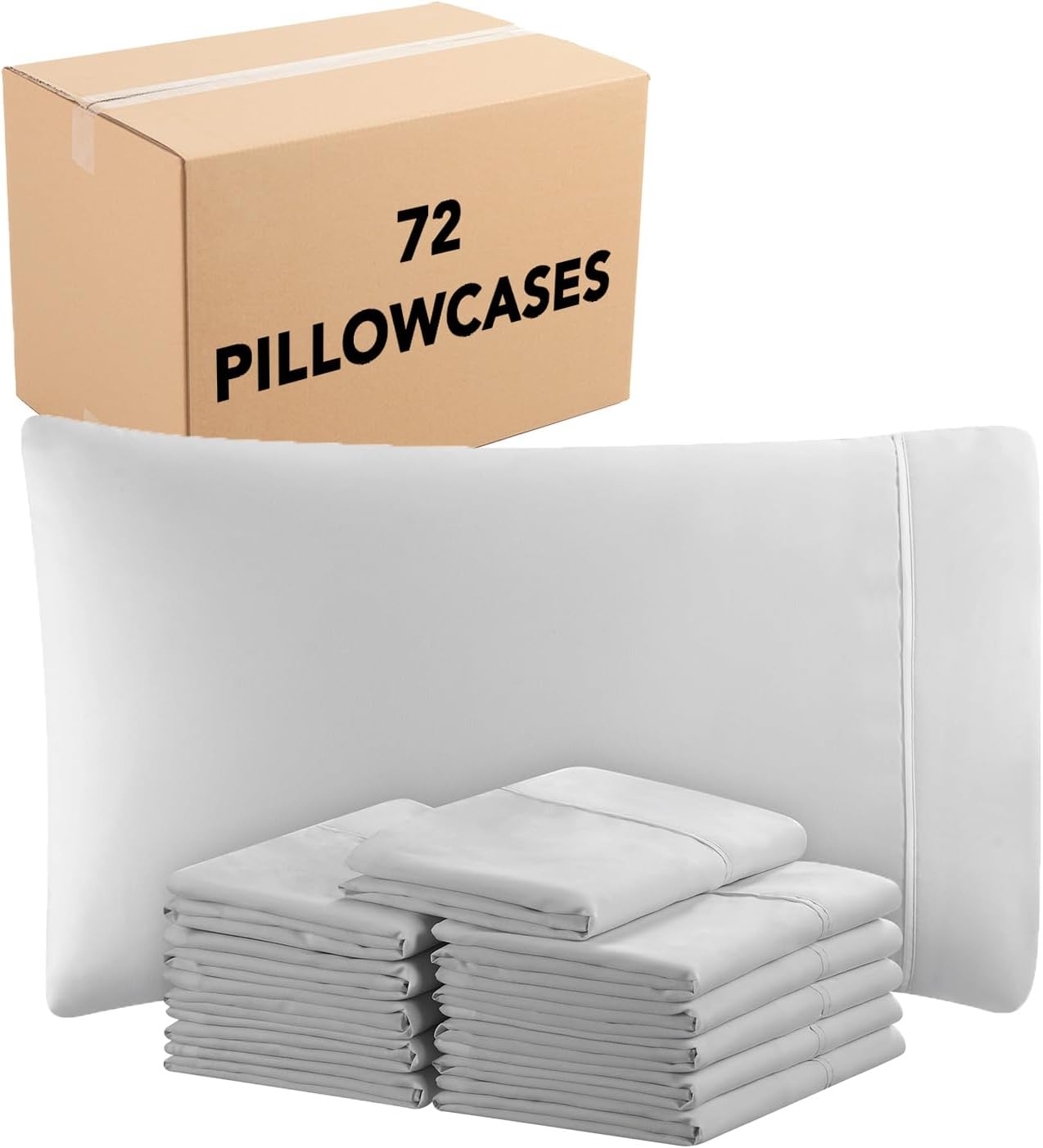 Arkwright Bulk Microfiber Queen Pillow Cases - Case of 72 - Soft Hypoallergenic Pillowcases with Envelope Closure, Bedding Essentials for Hosts and Hotels, Standard, Grey