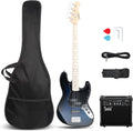 GLARRY Bass Guitar Full Size 4 String Exquisite Stylish Bass with Guitar Bag Power Line and Wrench Tool (Dark Blue, With AMP)