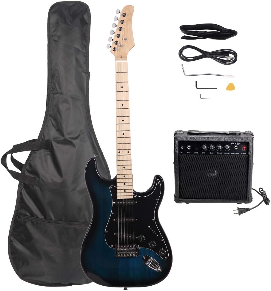 GLARRY Full Size Electric Guitar for Music Lover Beginner with 20W Amp and Accessories Pack Guitar Bag (DARK BLUE, 39' Right Handed)