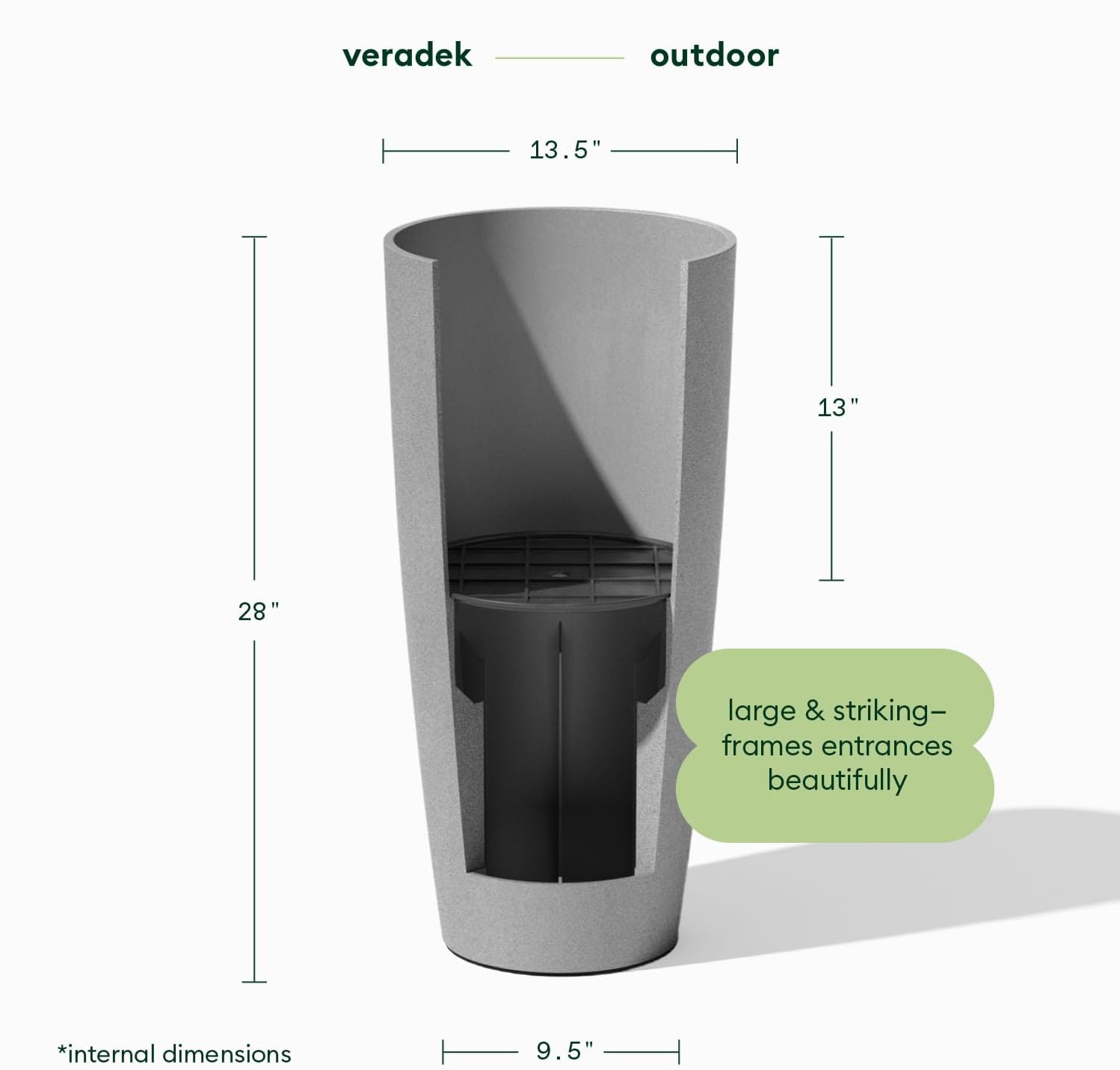 Veradek Mason Series Vega Planter - Round Tall Planter for Indoor or Outdoor Porch/Patio | Made from Plastic-Stone Composite with Drainage Holes | Modern Décor for, Flowers, Interior Plants