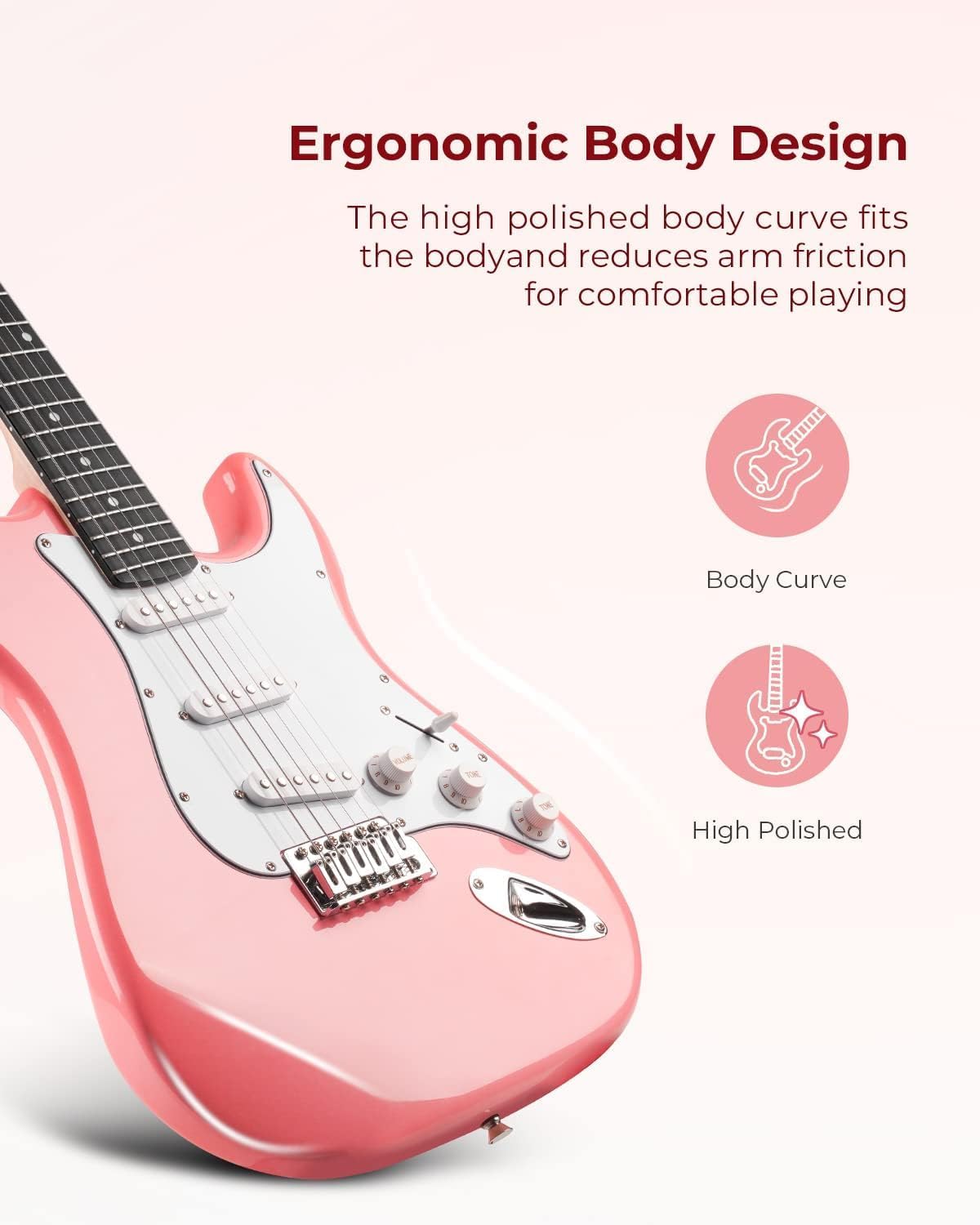 Vangoa 39 Inch Full Size Electric Guitar Beginner Kit Solid Body Pink SSS Pickups with Amp, Bag, Tremolo Bar, Strings, Tuner, Picks, Strap, Capo, Cable for Starter Girls Adults Teens