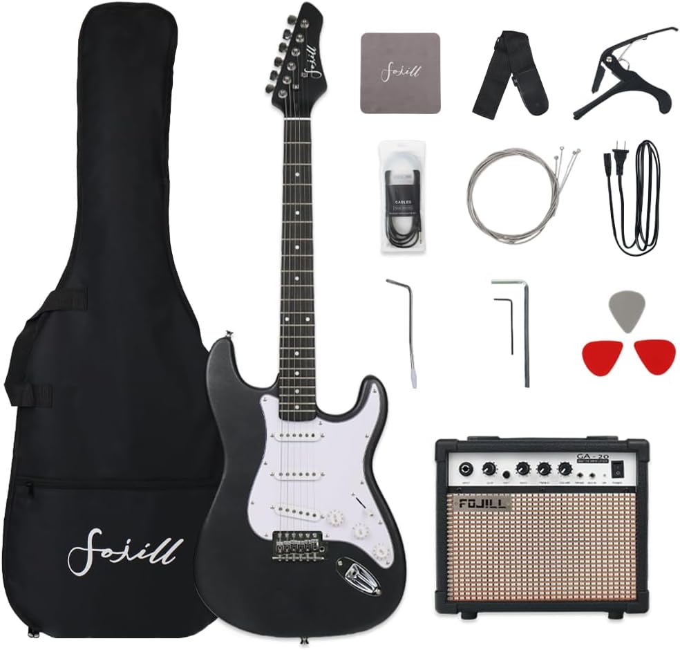 Fojill 39 Inch Electric Guitar Kit Set Beginner Starter Combo Package Bundle 20W Amplifier Amp Accessory Padded gig Bag,Picks, Cable,Strap,Extra Strings