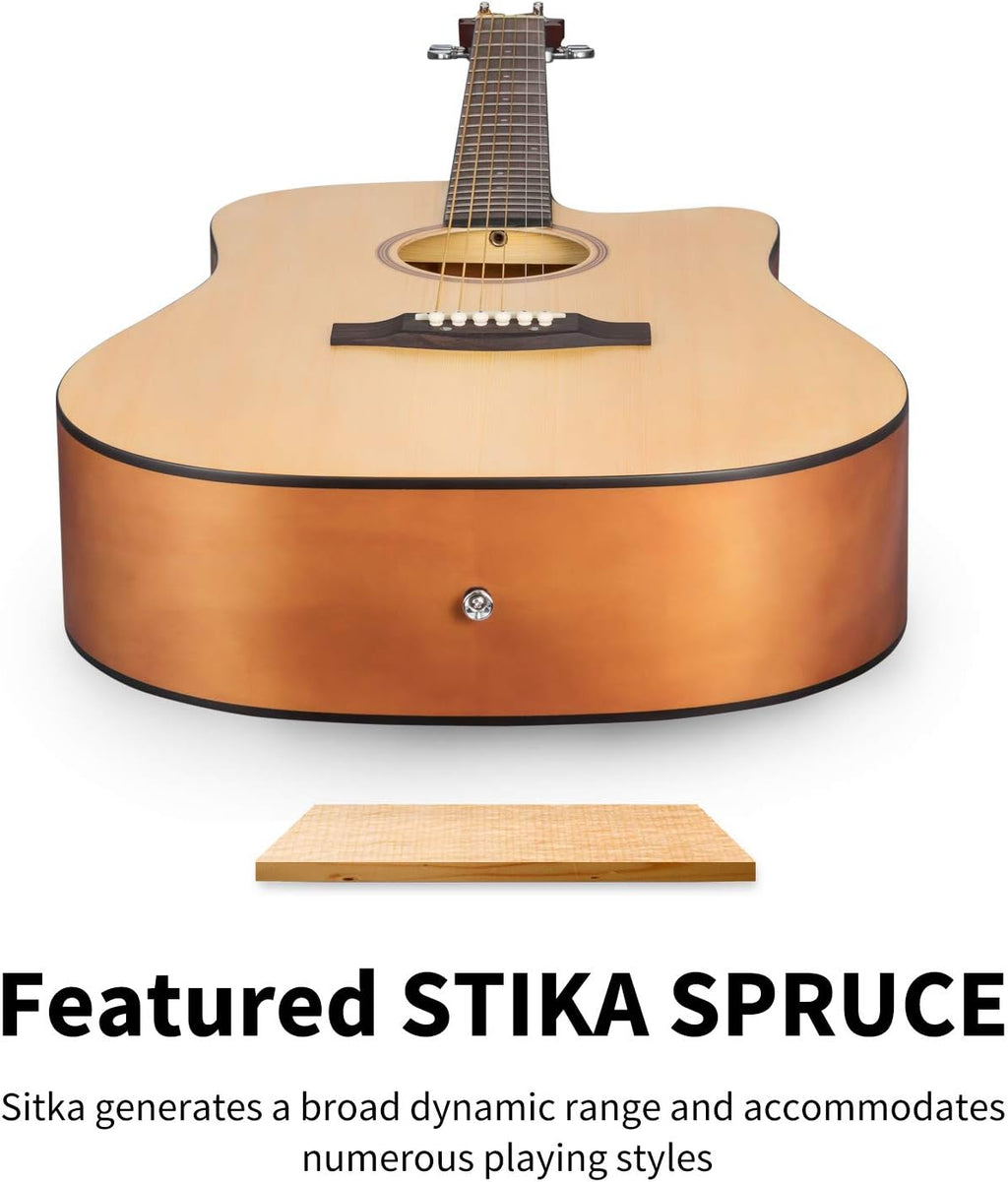 Donner Acoustic Guitar Kit for Beginners Adult Teen - Starter Kit, Full Size 41'' Cutaway Acustica Guitarra Bundle with Free Online Lesson,Gig Bag, Strap, Tuner, Capo, String, Natural, DAD-140C