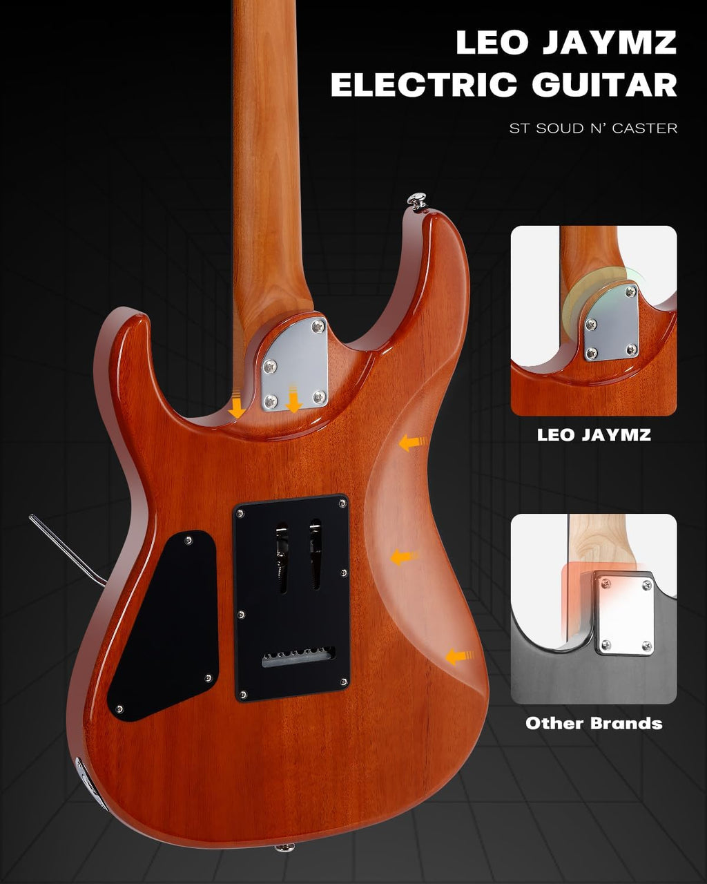 Leo Jaymz ST Pro Electric Guitar with Coil-Split, Roasted Maple Neck, Rosewood Fingerboard, Mahogany Body, Alnico 5 Pickups
