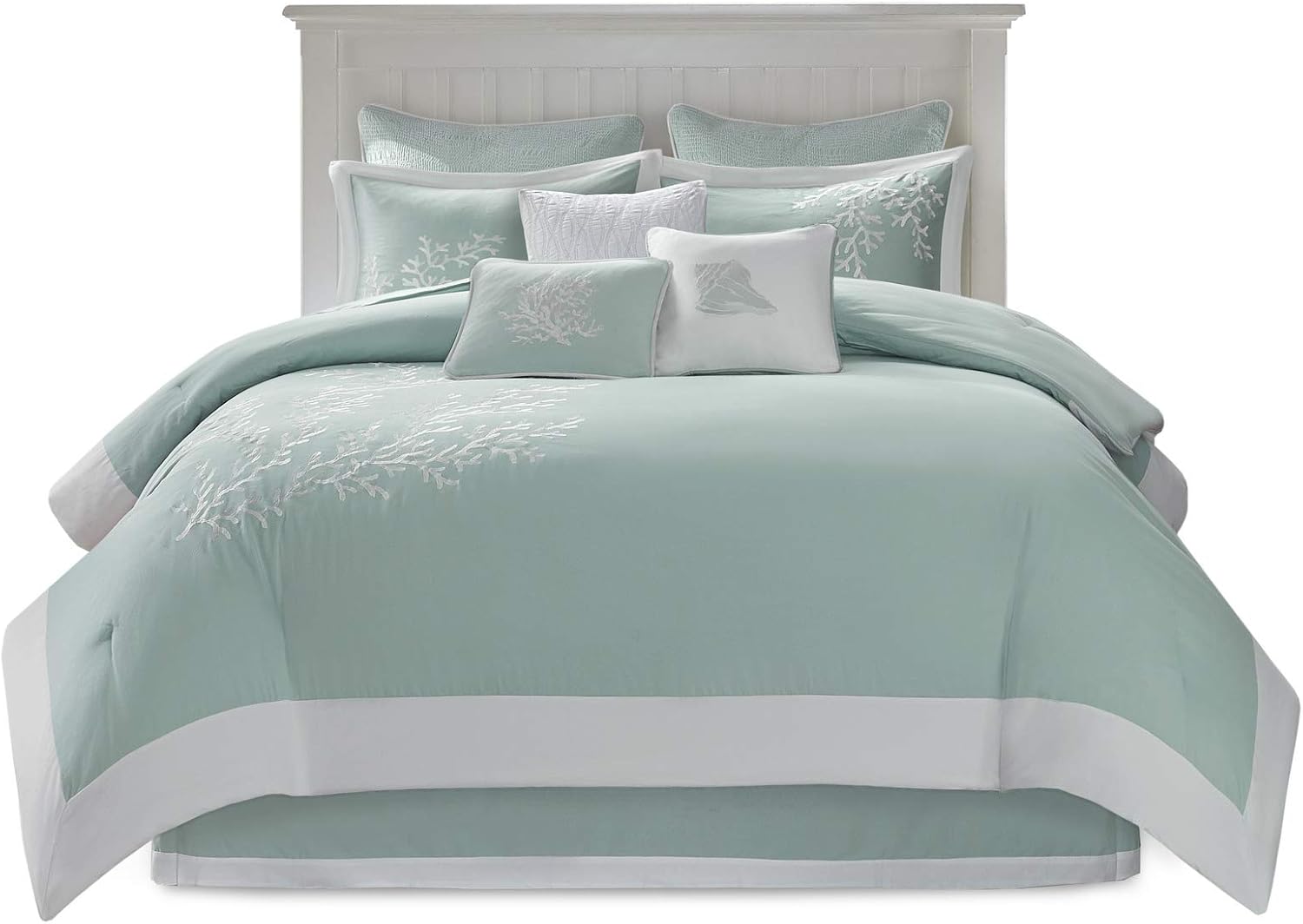 Harbor House Cotton Comforter Set - Coastal Oceanic Sealife Design, All Season Down Alternative Bedding with Matching Shams, Bedskirt, Twin(72'x90'), Coastline, Coral Aqua, 3 Piece