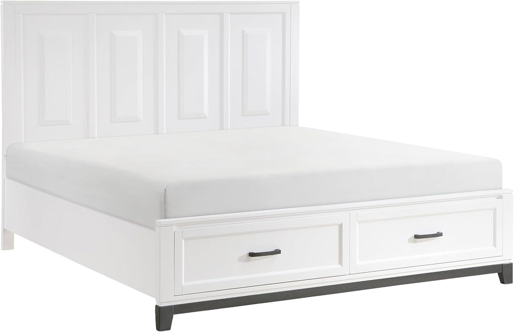 4PC California King Bedroom Set White Finish Wooden Platform Storage Bed, Transitional Style Furniture