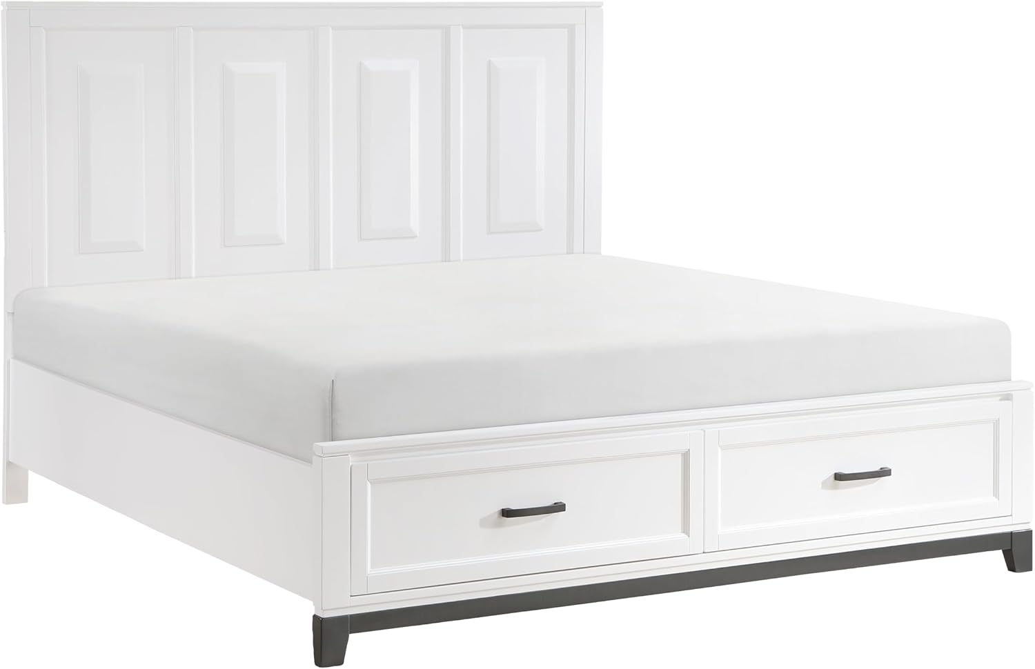 4PC California King Bedroom Set White Finish Wooden Platform Storage Bed, Transitional Style Furniture