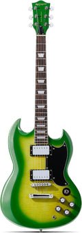 Leo Jaymz 39 Inch Solid Body Electric Guitar - Poplar Wood Body，Maple Neck and Laurel Wood Fretboard (Green Flame)
