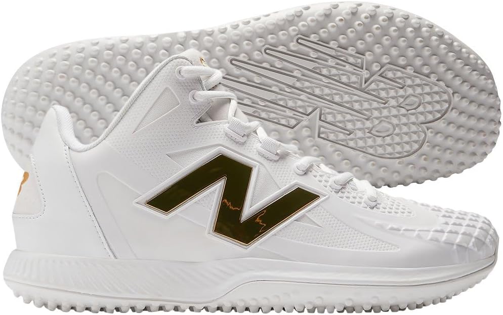 New Balance Men's Ohtani 1 Baseball Turf Shoes White/Gold Medium 12
