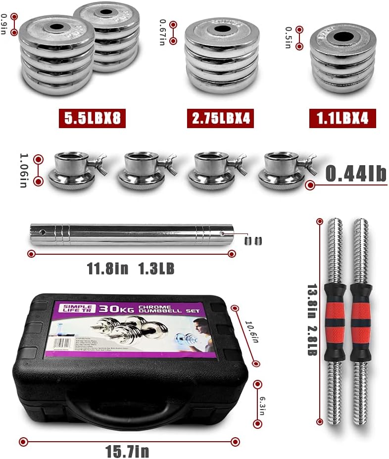 Adjustable Dumbbells Set 44 LB / 66 LB / 110 LB Home Weight Lifting Professional Dumbbells for Body Workout Home Gym Fitness with Carry Case