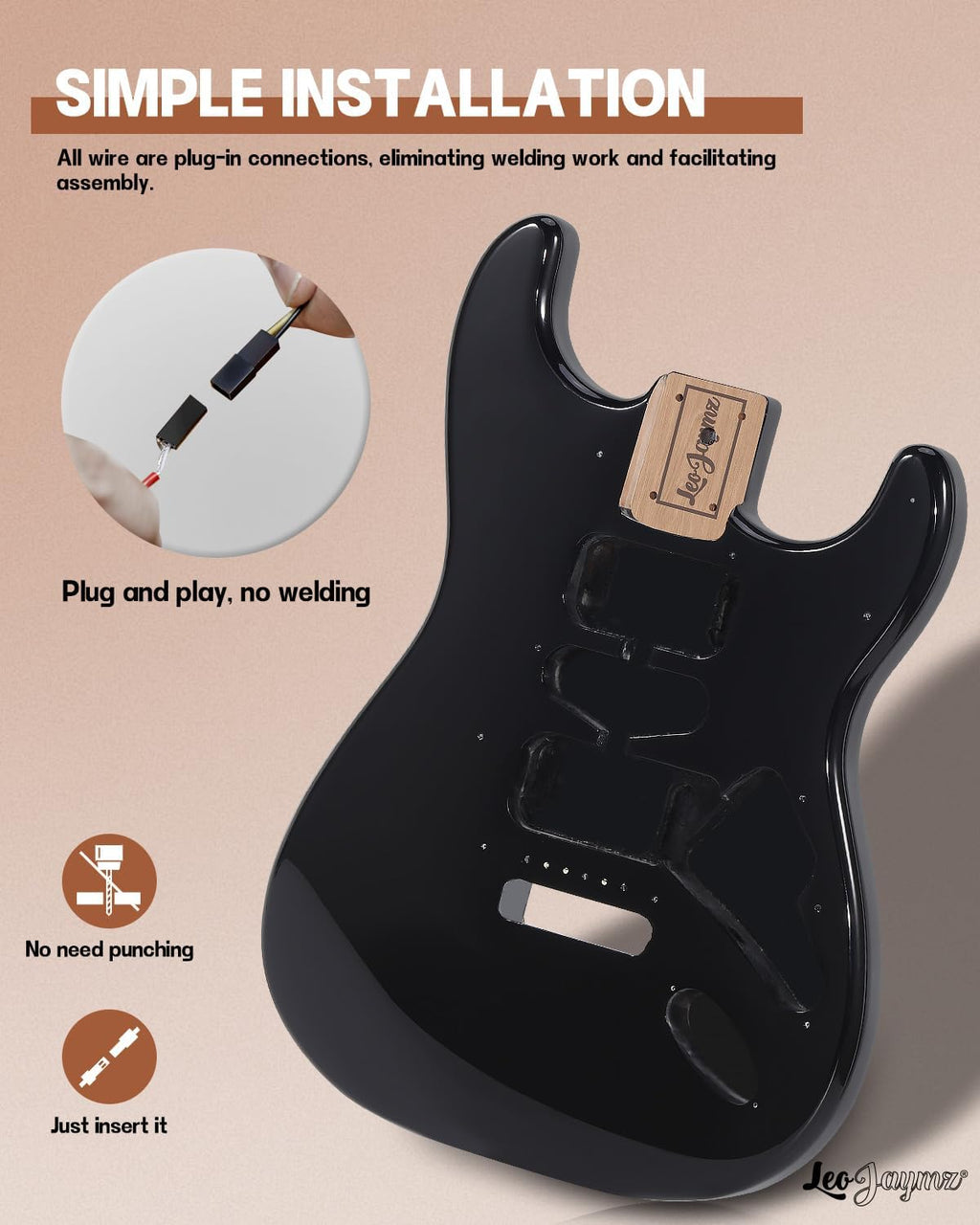 Leo Jaymz DIY ST Style Electric Guitar Kits,Spray-painted Mahogany Body,Laurel Wood Fingerboard and Maple Neck, including all Components (ST Black)