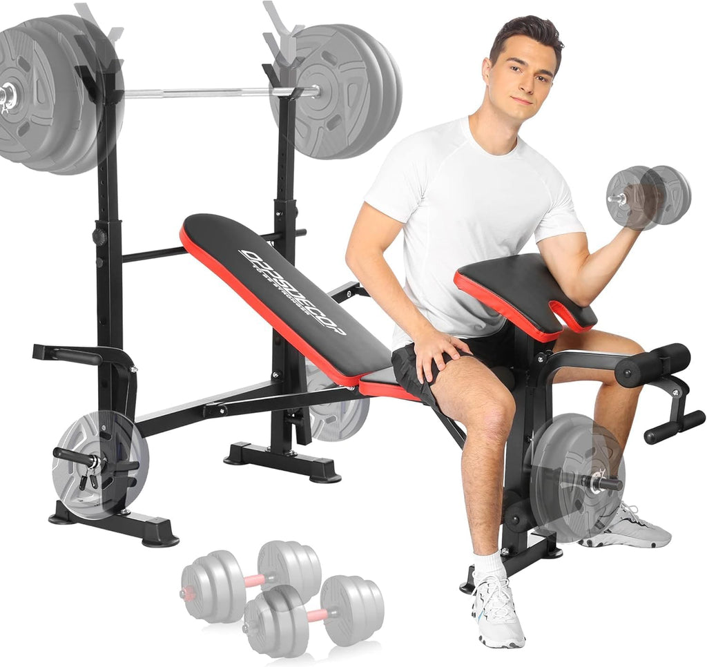 OPPSDECOR 900LBS All in One Weight Bench Set with Squat Rack Adjustable Workout Bench with Leg Developer Preacher Curl Rack Fitness Strength Training Bench for Home Gym