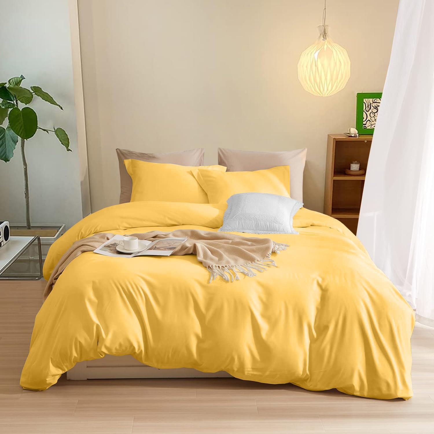 800TC 3 Sided Zipper Duvet Cover Set Soft Egyptian Cotton 3 Sided Zipper Closure, 3 PCS 1-Duvet Cover & 2- Pillow Shams - King-XL Size (98' x 116') Inches, (Solid Gold)