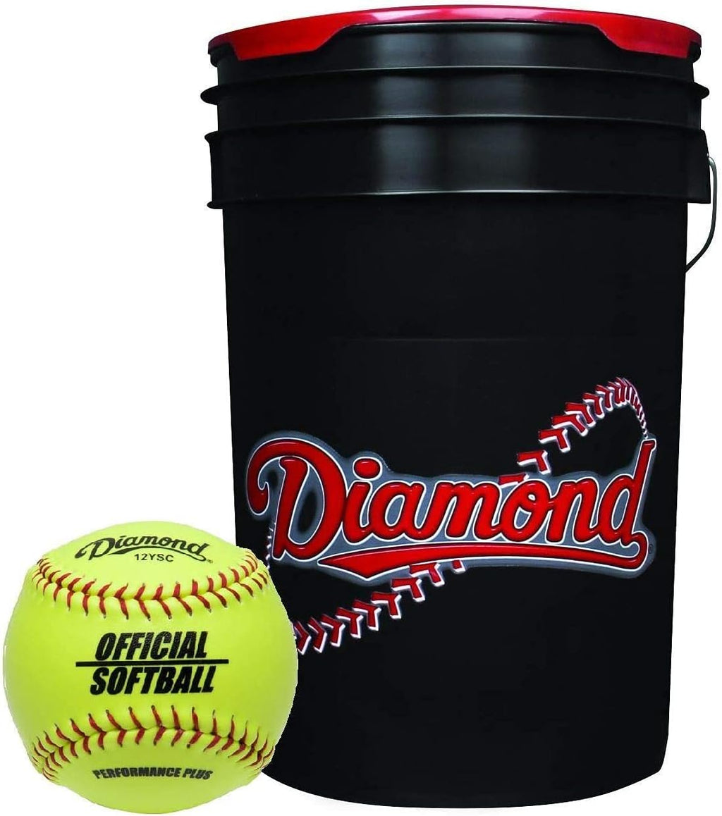 Diamond Sports 6-Gallon Black Ball Bucket with 18 12YSC 12-inch Yellow Softballs