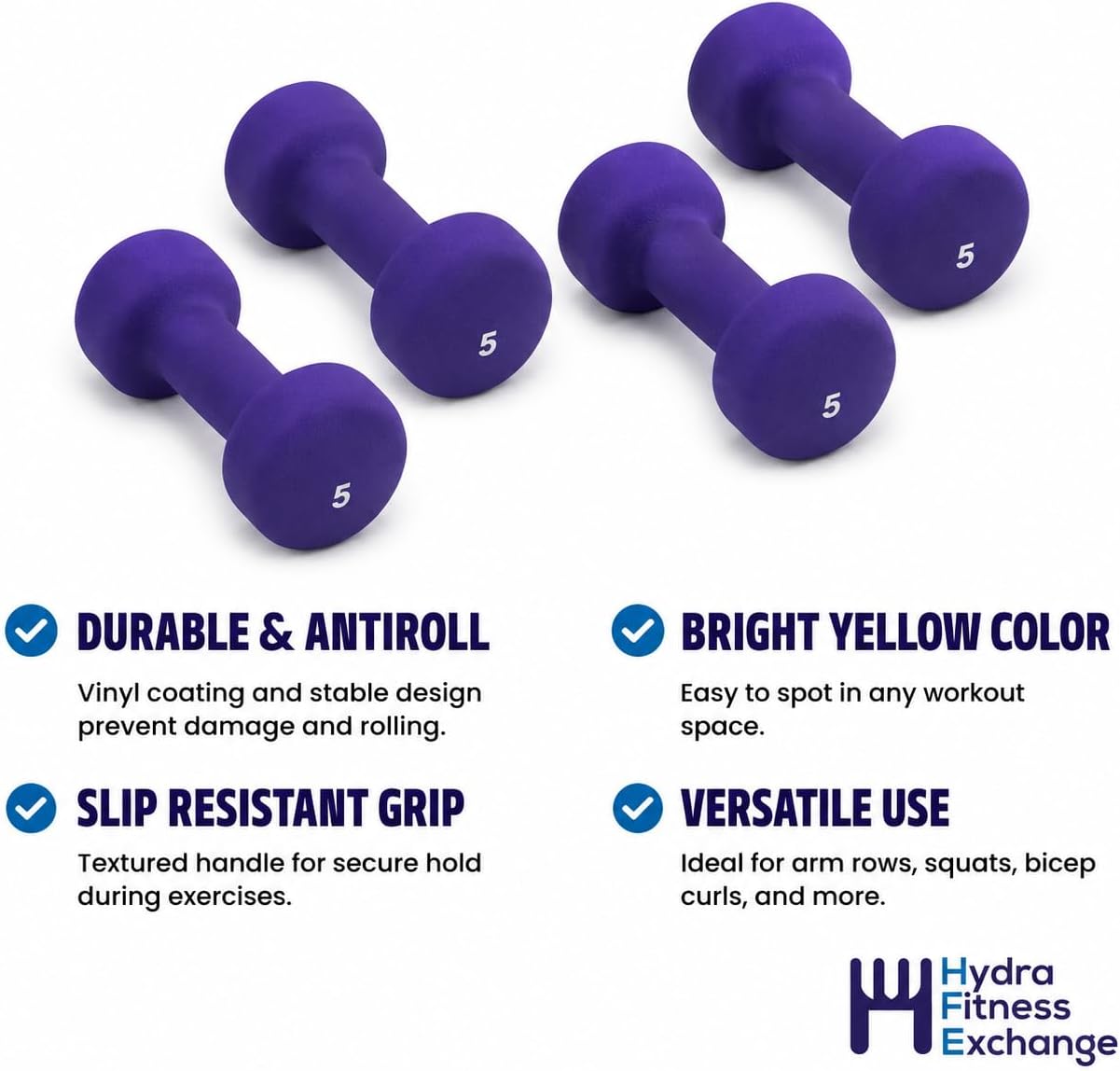 Neoprene Coated Fitbell Dumbbell (1LB to 10LB Pack of 1, 2, 4) | Dumbbell Set for Women & Men Durable Anti-Roll Anti-Slip Colour Blue | Ideal for Arm Rows Squats Chest Presses Bicep Curls