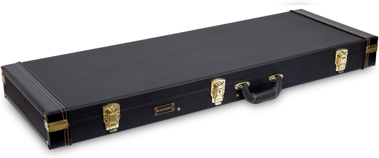 Crossrock Electric Guitar Wood Case Fits Fender Telecaster and Stratocaster-Black (CRW620EBK)
