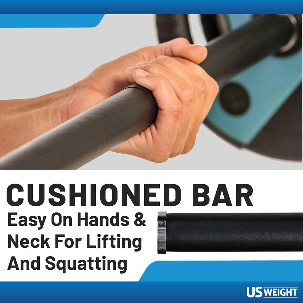US Weight Barbell Weight Set for Home Gym with 55' padded Bar - Adjustable Weights for Exercise, Lifting, and to Build Muscle