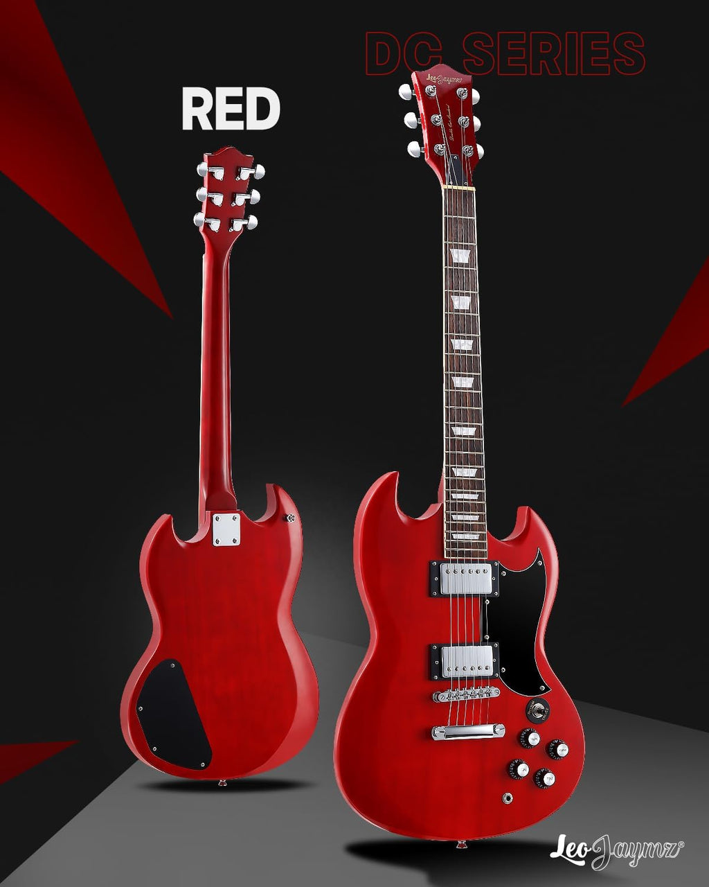 Leo Jaymz 39 Inch Solid Body Electric Guitar - Poplar Wood Body，Maple Neck and Laurel Wood Fretboard (Red)