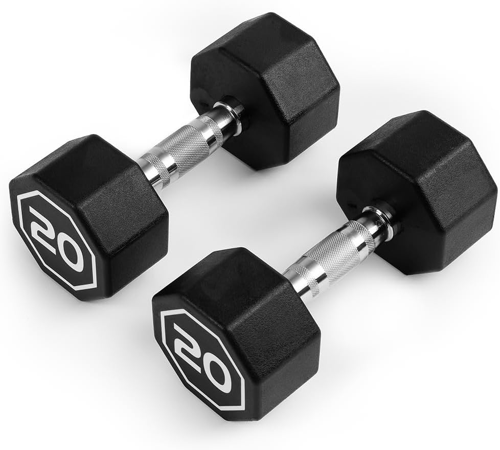 Premium Octagonal Dumbbell, Large Numbers, Hard Chrome Plated Handle Dumbbells to Assist with Push-Ups, 20 lbs set of 2