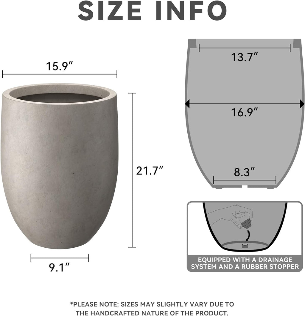 Kante 21.7' H Weathered Concrete Tall Planter, Large Outdoor Indoor Decorative Pot with Drainage Hole and Rubber Plug, Modern Round Style for Home and Garden