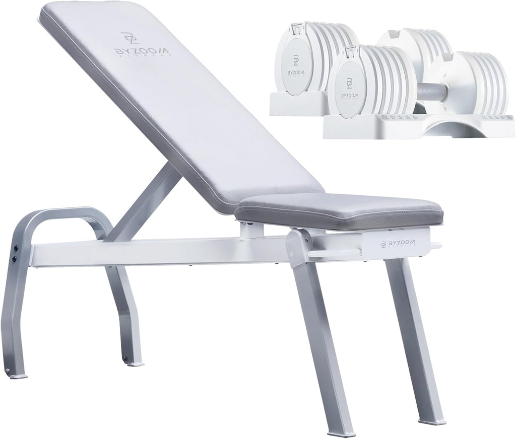 BYZOOM FITNESS Pure Series Adjustable Dumbbell 25LB Set of 2 + Adjustabel Bench Bundle Set for Home Gym