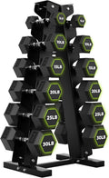 HANDBODE Rubber Coated Hex Dumbbell Set with A-Frame Rack, 100 lb - 550 lb Multiple Options Weight, Hexagon Non-Rolling Shape, Ergonomic Knurled Handle, Home Gym Equipment for Strength Training