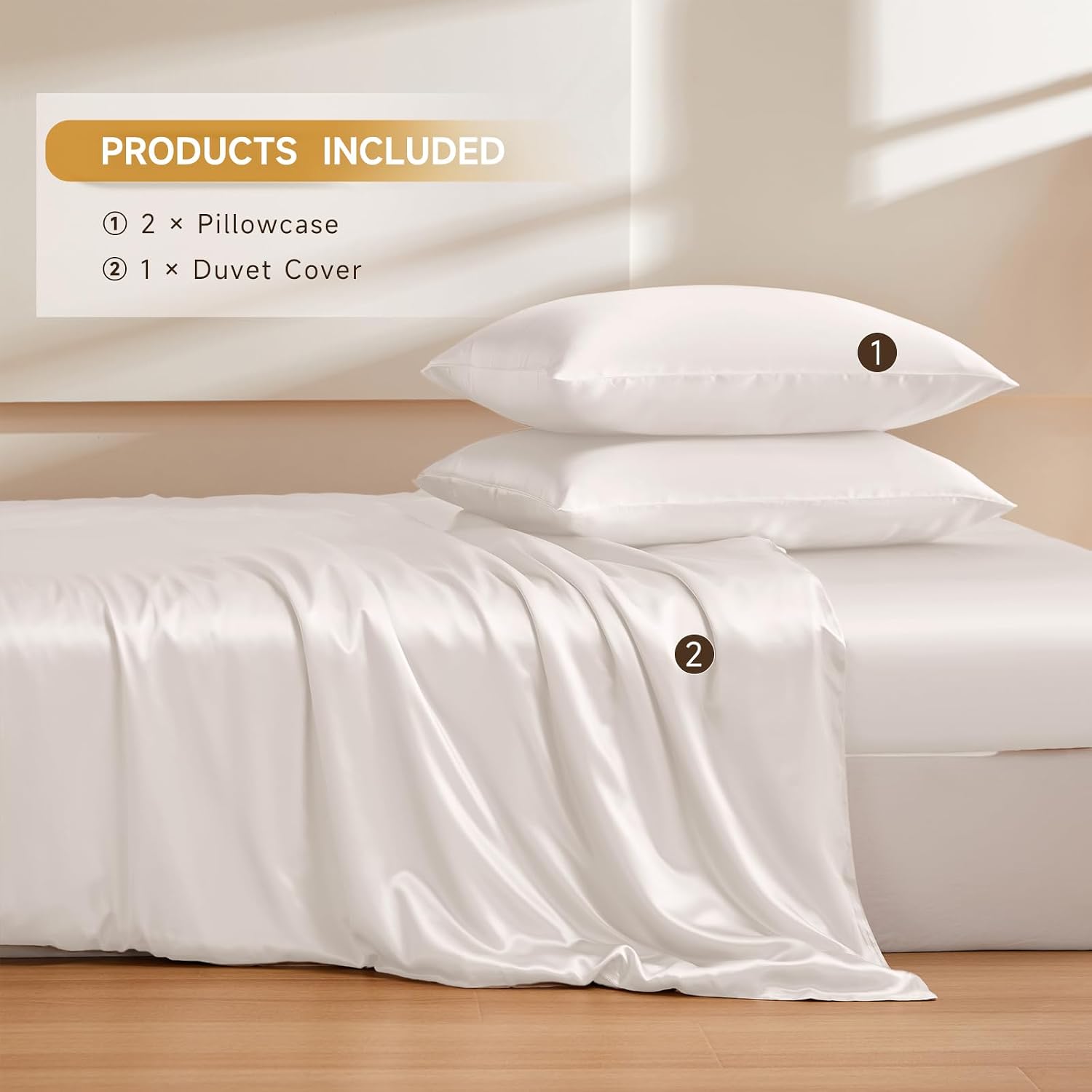 THXSILK 100% Pure Mulberry Silk Duvet Cover Set 3 Piece, 6A+ Grade Luxury Soft Bedding Silk Sheets for Hair and Skin, 1 Pcs Duvet/Quilt/Comforter Cover with 2 Zippered Pillowcases (Cream White, Twin)