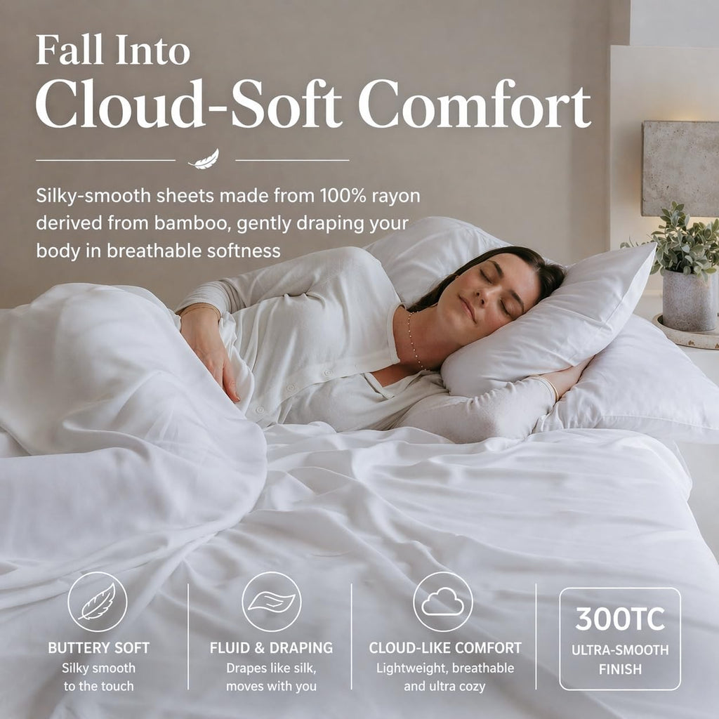 GOKOTTA Split King Sheets Set 5 Pieces, 100% Rayon Derived from Bamboo Sheets Split King Size, Soft Breathable Sheets, 16' Deep Pocket Sheets with Elastic Corner Straps, Moisture Wicking