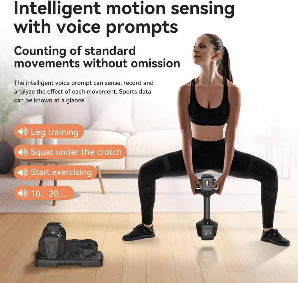 Smart Adjustable Dumbbell Set - Pair with Stand - Quick Adjustment, Secure Grip - Compact Home Gym Training Dumbbells for Men & Women with Voice Reminder & Motion Sensing Functions - 25LB