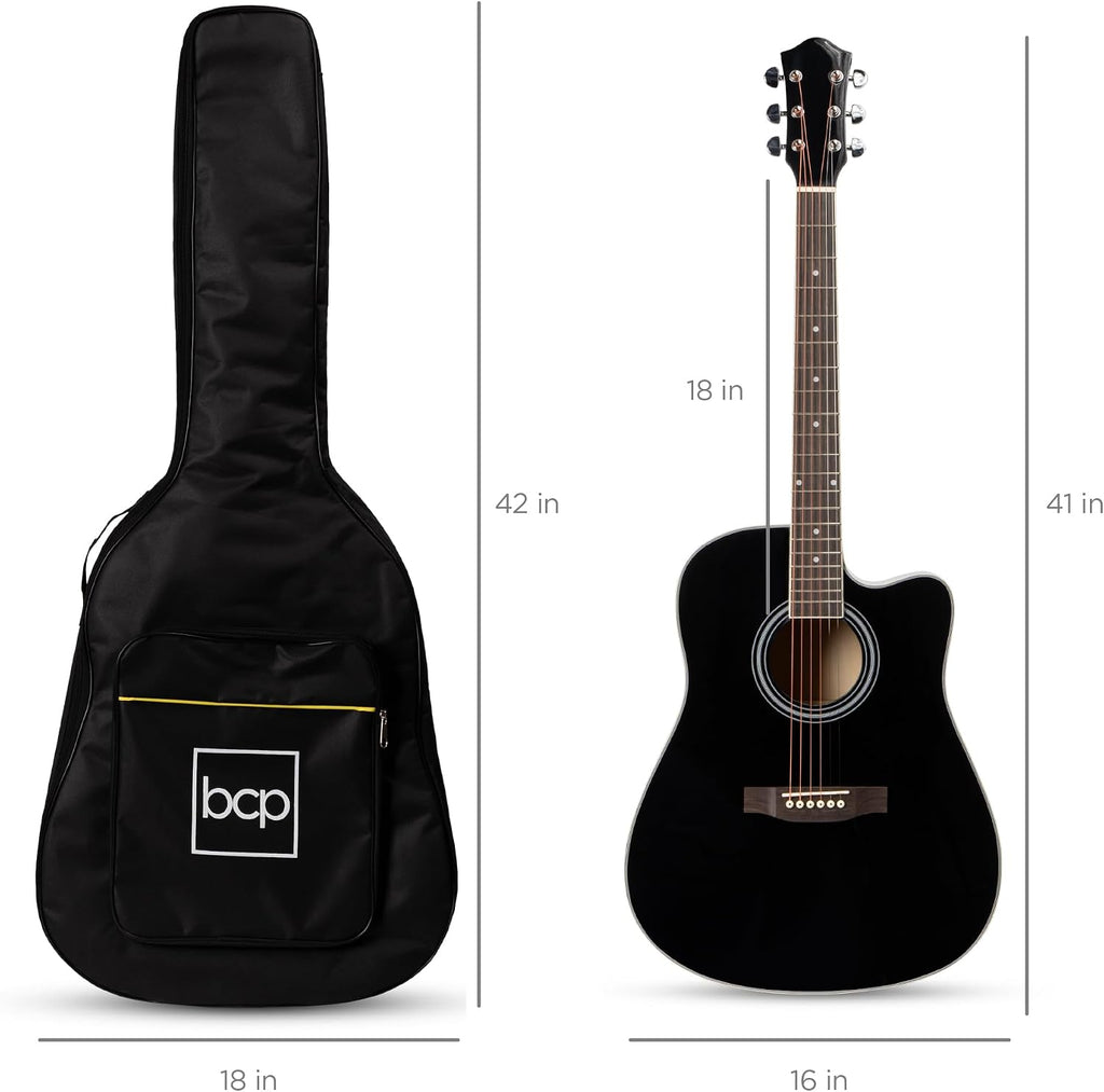 Best Choice Products 41in Beginner Acoustic Guitar Full Size All Wood Cutaway Guitar Starter Set w/Case, Strap, Capo, Strings, Picks - Black