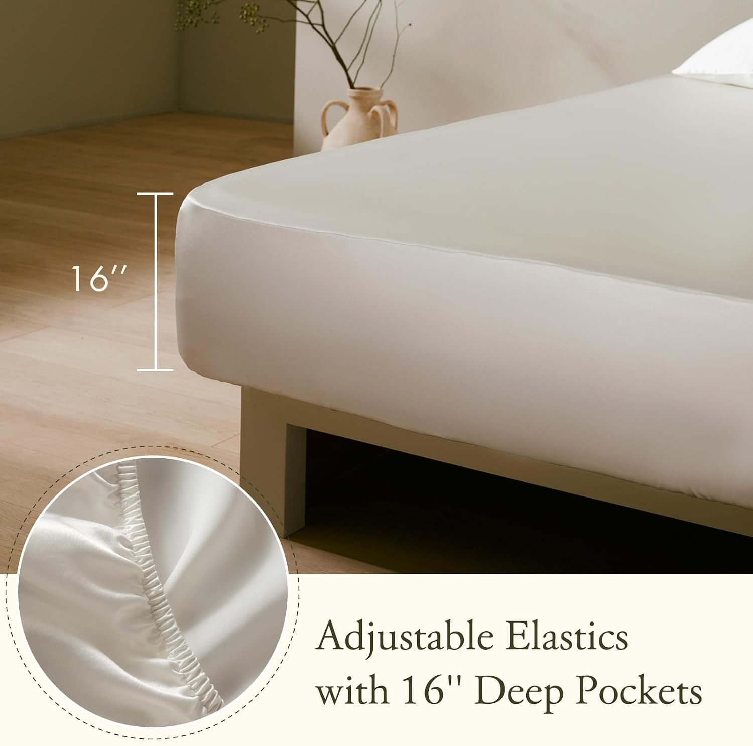 LilySilk 4PC Silk Fitted Sheet Set, 19 Momme Silk Bed Sheets, 1 Flat Sheet, 1 Fitted Sheet and 2 Oxford Silk Pillowcases, Silk Bedding Set 100% Top 6A Grade, Ivory, Twin Size