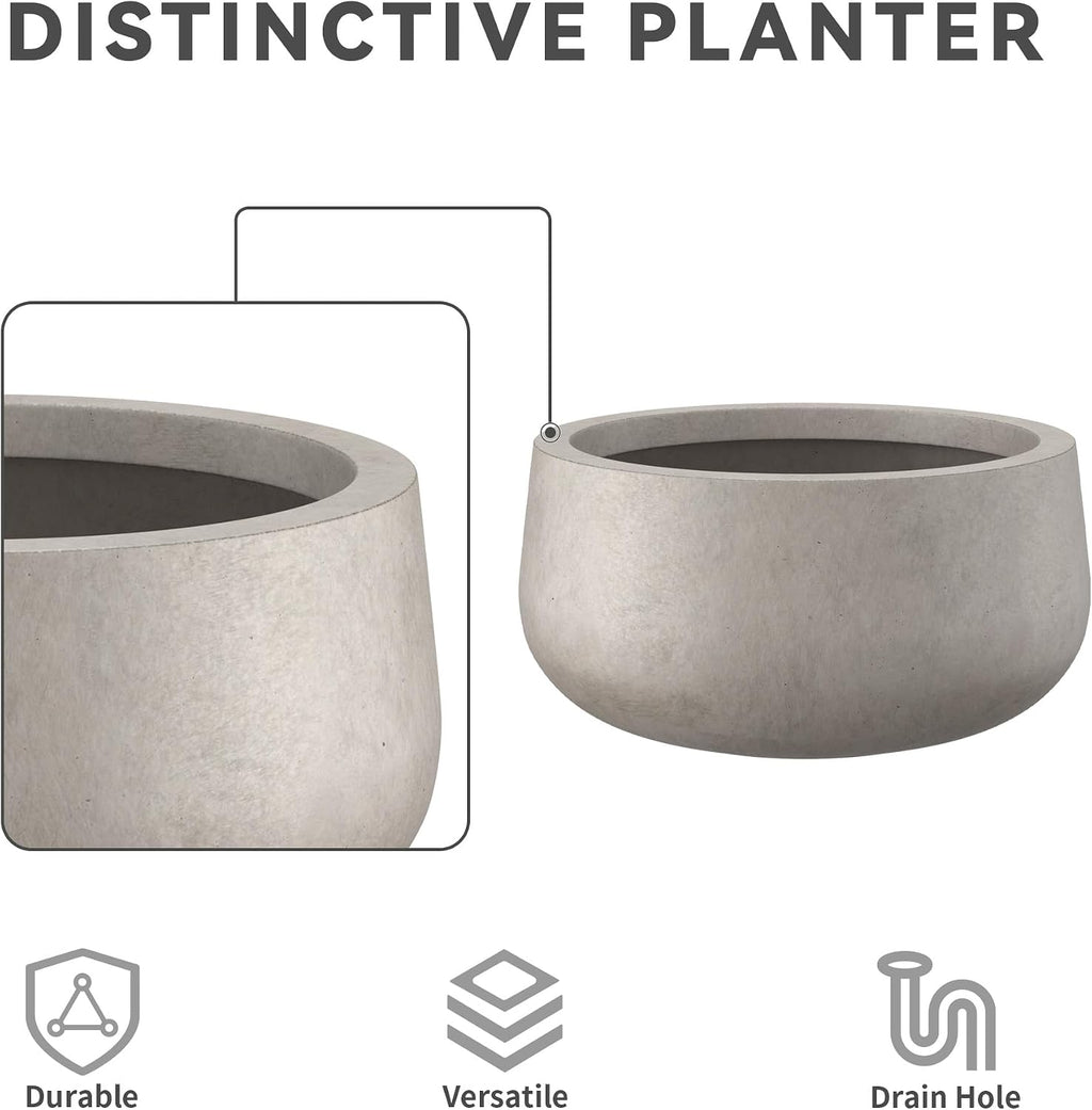 Kante 19.6' Dia Round Concrete Planter, Cement Plant Pots with Drainage Hole and Rubber Plug for Outdoor Indoor Garden Home, Modern Curvaceous Design, Weathered Concrete