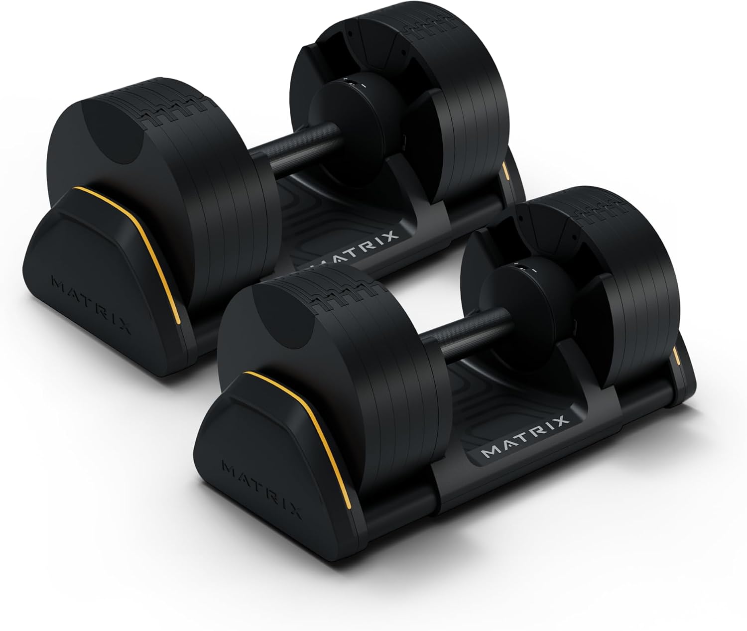 Matrix Fitness DB50 50 lb. Adjustable Dumbbells | Quick Adjustments for Strength and HIIT Training | Replaces 10 Dumbbell Pairs, Flat Bottom Roll Free Design for Safe Storage