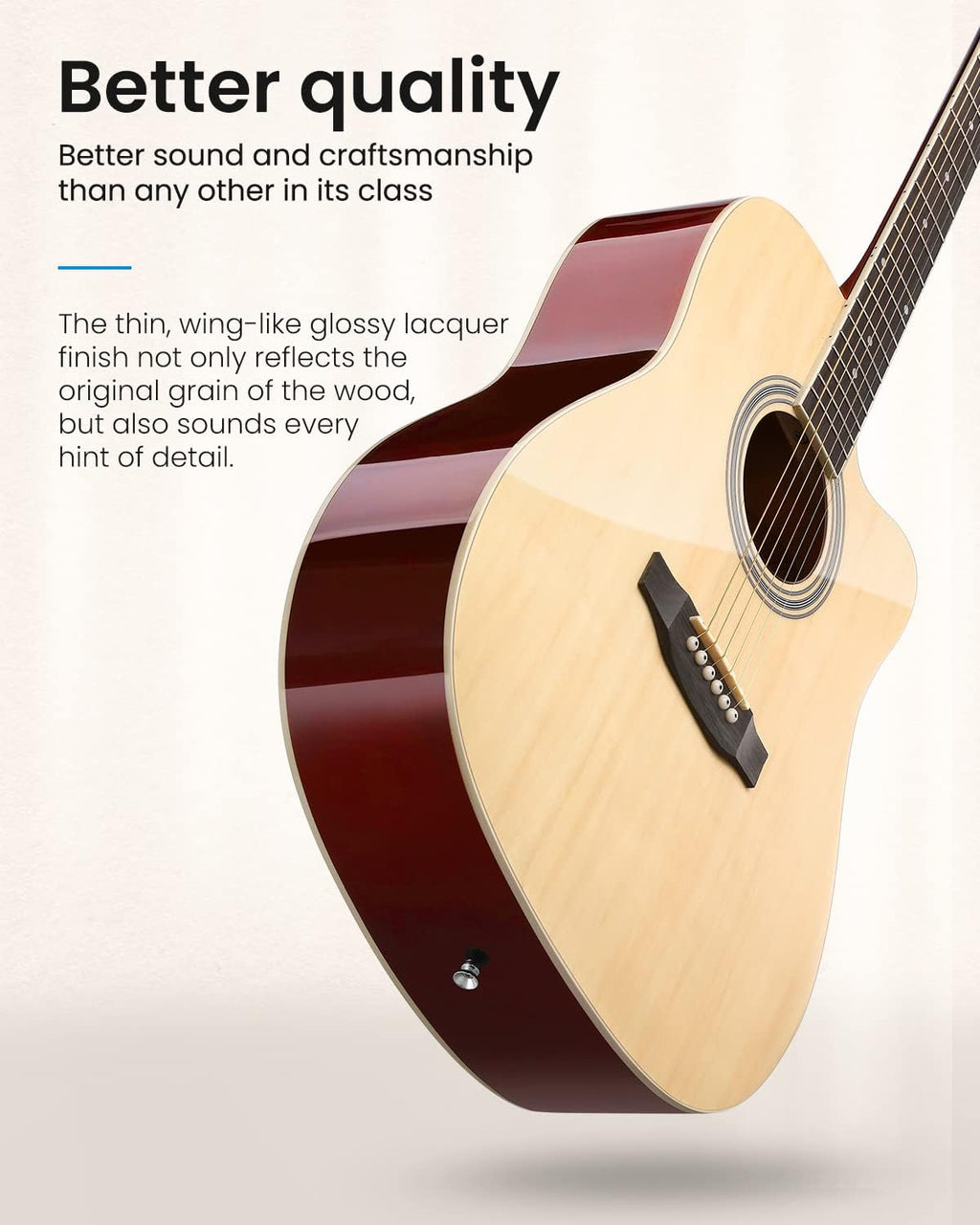 Moukey 41' Acoustic Guitar for Beginners Adults 4/4 Guitarra Acustica with Chord Poster, Gig Bag, Tuner,Steel Strings, Capo, Strap, Natural