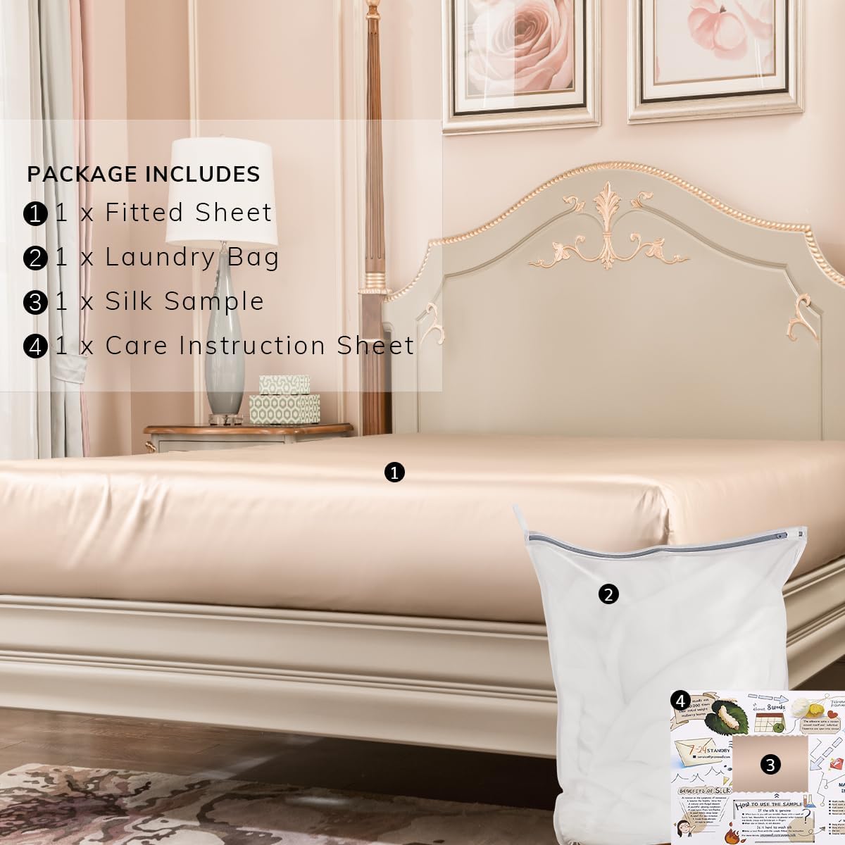 PROMEED 23mm Silk Queen Size Fitted Sheet ONLY, 100% New 3rd Gen 23 Momme 100% Mulberry Silk Bed Sheet with 16-Inch Deep Pocket (Champagne, Queen)