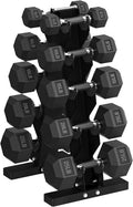 HANDBODE Hex Dumbbell Sets with Rack, 100-165 lb Rubber Encased Dumbbells for Strength Training, Exercise & Fitness, Home Gym Weight Set with Rack