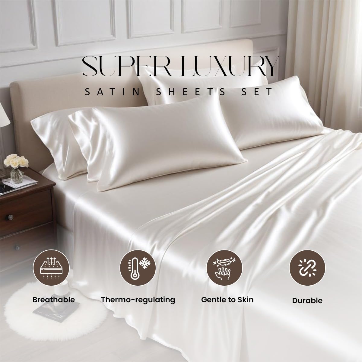 100% Pure Silk Sateen Sheet Set |7 Pcs|Fitted Sheet Fits Up to 15' Deep Pocket Mattress|Flat Sheet Fitted Sheet Duvet Pillowcase Set|Wrinkle Free Fade Resistant (Full XL, Teal)
