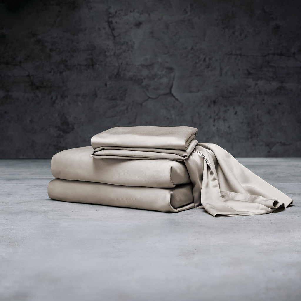LUXOME Luxury Sheet Set | 100% Rayon (Viscose) from Bamboo | King Size - Dune | Deep Pockets | 4-Piece Set (Fitted, Flat, 2 Pillowcases)