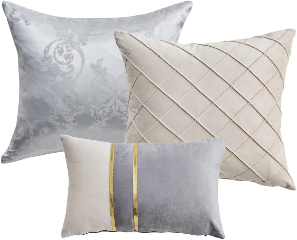 Bedduvit Luxurious Silky 7 Pieces King Size Comforter Set - Soft Jaquard Floral Patchwork Design King Comforter Set, Silver Gray Down Alternative Bedding Set with Bed Skirt, Shams, Decorative Pillows