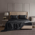 DISANGNI 22 Momme 100% Mulberry Silk Bedding Set - 4-Piece Luxury (2 Pillowcases, 1 Fitted Sheet, 1 Flat Sheet) - 6A Grade Natural Silk (Black, Queen)