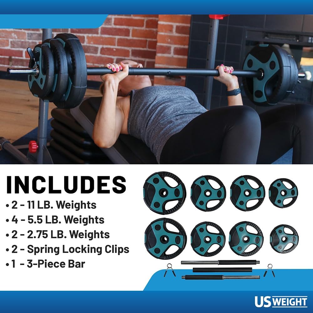 US Weight Barbell Weight Set for Home Gym with 55' padded Bar - Adjustable Weights for Exercise, Lifting, and to Build Muscle