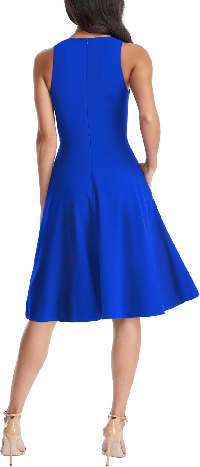 Dress the Population Women's Catalina Solid Sleeveless Fit & Flare Midi Dress