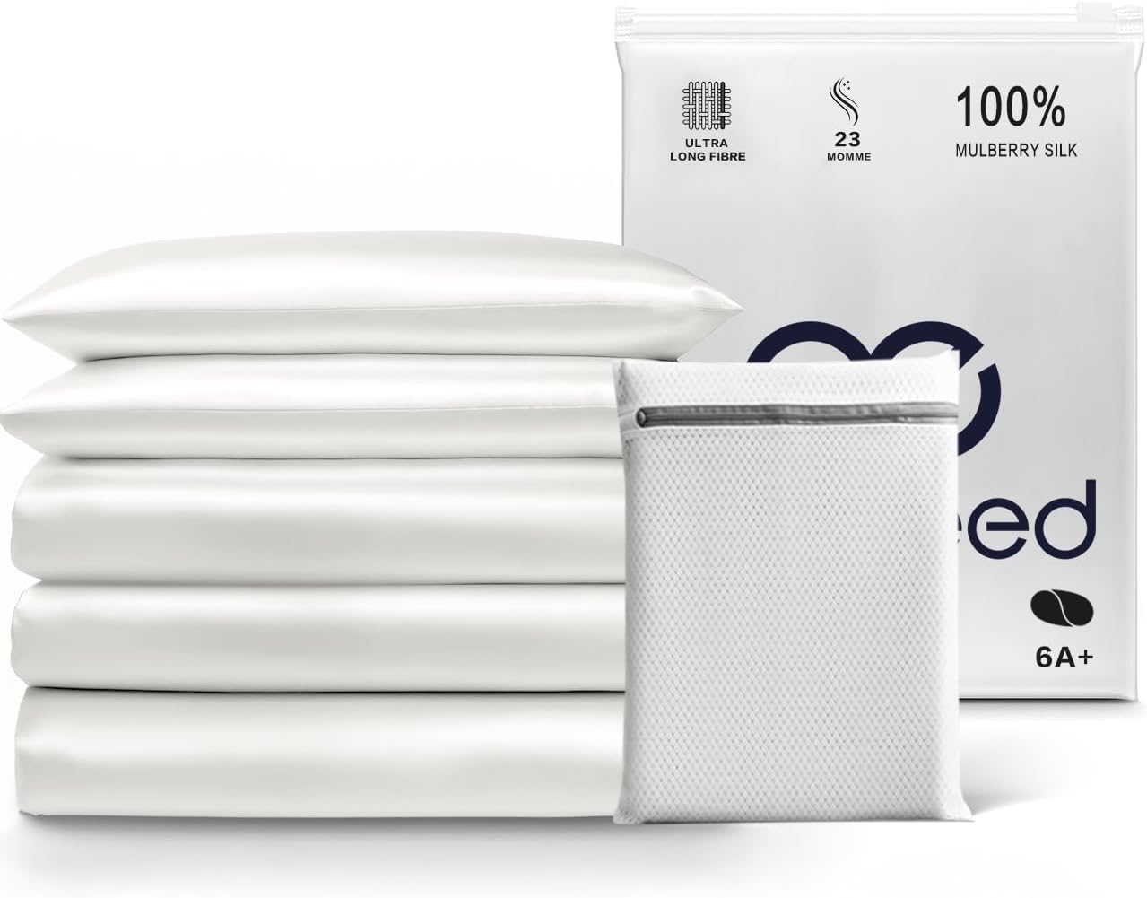 PROMEED 100% Mulberry Silk Duvet Cover Queen Size, Real Grade 6A+ 23 Momme Silk Quilt/Comforter Cover with Zipper and Coner Tie (White, Queen)