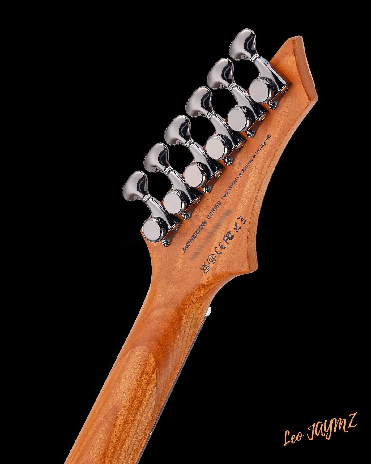 Leo Jaymz Electric Guitar Monsoon Deluxe Series, Reverse Headstock, Burl Top, Mahogany Body, Roasted Maple Neck, Rosewood Fretboard, Case and Capo(RB-2025-246)