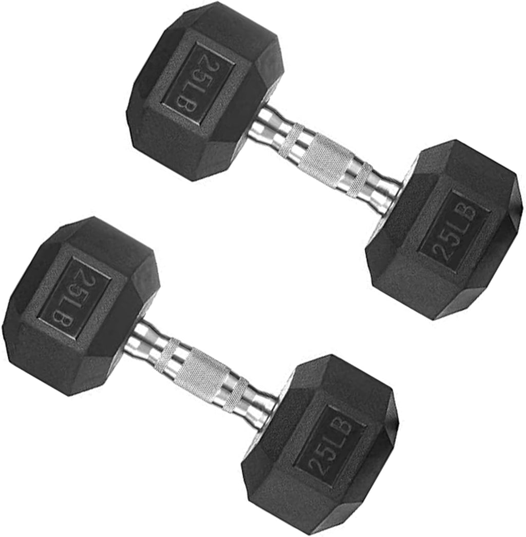 Hex Dumbbell Set, 10-80 lb Rubber Encased Hex Dumbbells, Home Gym Dumbbells for Women & Men, Muscle Toning, Strength Building and Full Body Workout(25 LB Pair)
