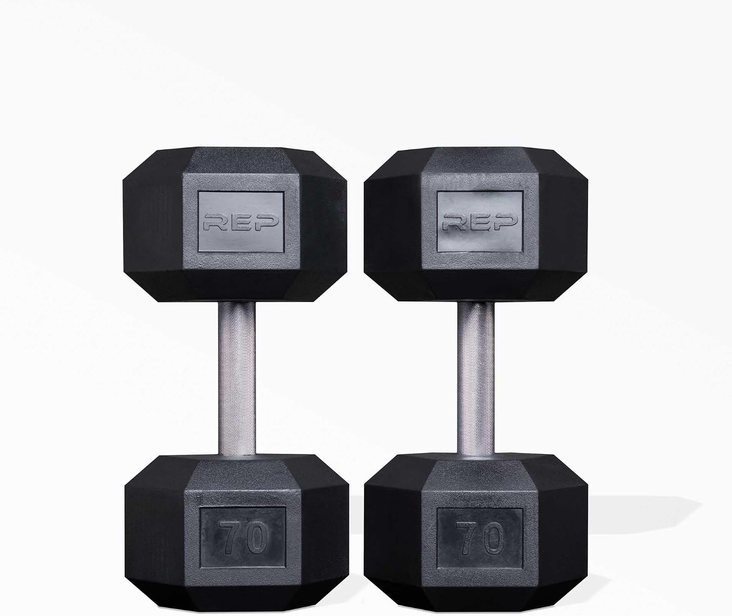 Rep Fitness 55lb-75 lb Dumbbell Set- Rubber Hex, Low Odor, Fully Knurled- Made for Heavy Lifting